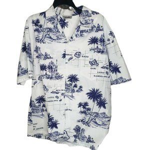 CT Hawaii Fashions Shirt Mens XL Cotton Poly Short Sleeve Chart Of Hawaiian Isl